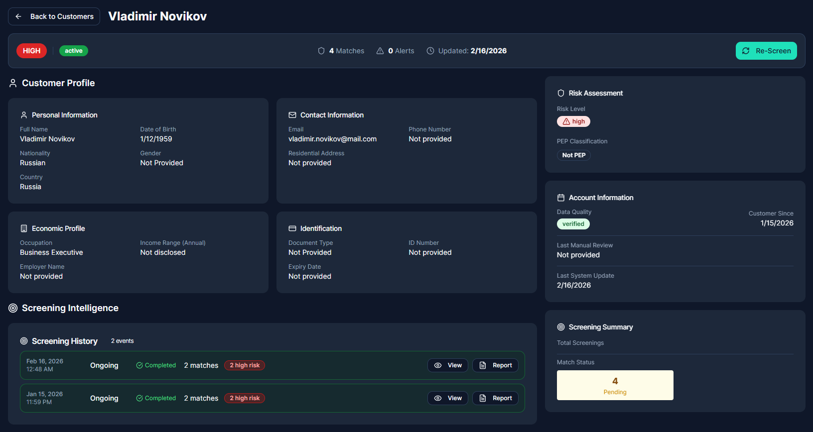 Customer360 Dashboard Mockup